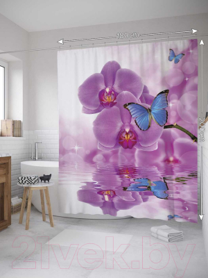 Шторка-занавеска для ванны JoyArty Бабочка на орхидее / sc_11023