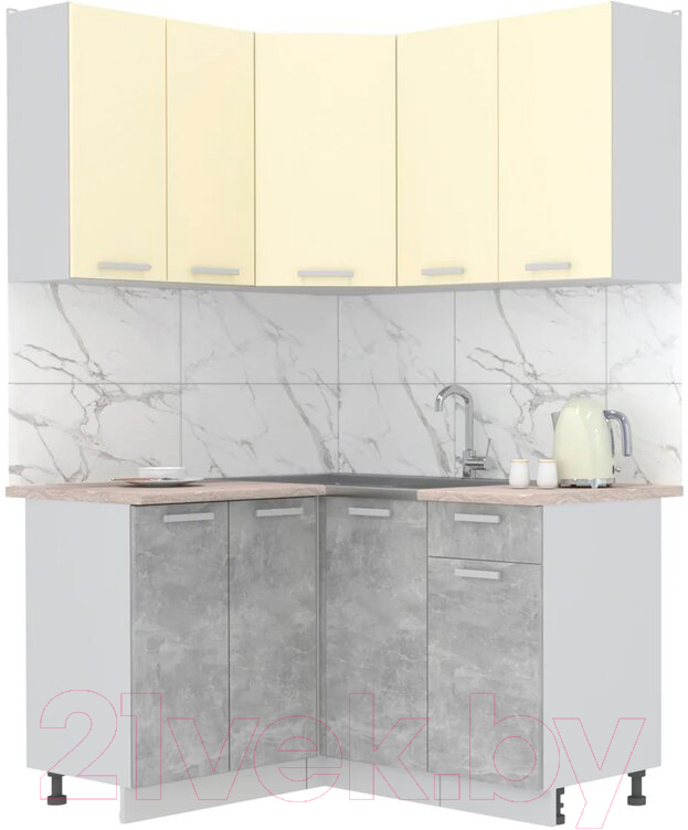 Готовая кухня Интерлиния Мила Лайт 1.2x1.4 (ваниль/бетон/травертин)