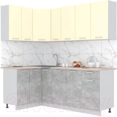 Готовая кухня Интерлиния Мила Лайт 1.2x2.1 (ваниль/бетон/травертин)