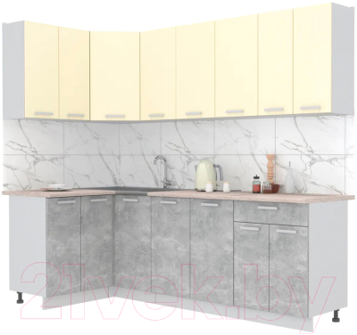 Готовая кухня Интерлиния Мила Лайт 1.2x2.4 (ваниль/бетон/травертин)