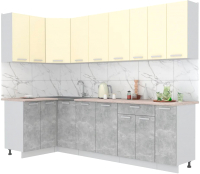 Кухонный гарнитур Интерлиния Мила Лайт 1.2x2.7 (ваниль/бетон/травертин) - 
