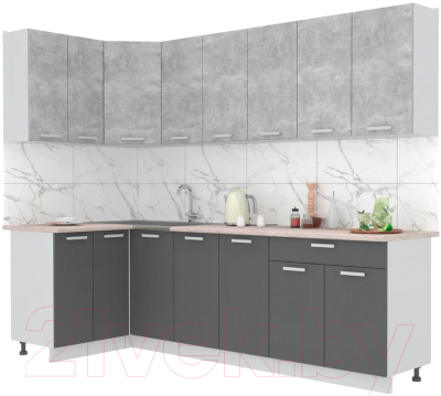 Готовая кухня Интерлиния Мила Лайт 1.2x2.6 (бетон/антрацит/травертин)
