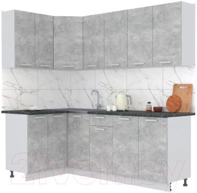 Готовая кухня Интерлиния Мила Лайт 1.2x2.2 (бетон/бетон/кастилло темный)