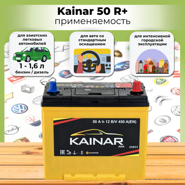 Автомобильный аккумулятор Kainar Asia 50 JR+ с бортом 450A / 045 24 42 03 0031 40 41 0 L (50 А/ч)
