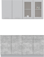 Кухонный гарнитур Интерлиния Мила 16 (серебристый/бетон/бискайская сосна) - 