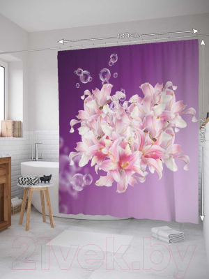 Шторка-занавеска для ванны JoyArty Цветы с пузырями / sc_2639