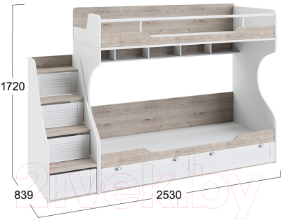 Двухъярусная кровать детская ТриЯ Ривьера СМ 241.11.12 с приставной лестницей (дуб бонифацио/белый)