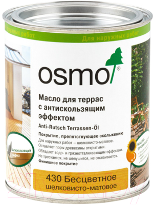 

Масло для древесины Osmo, Бесцветный, для террас антискользящее