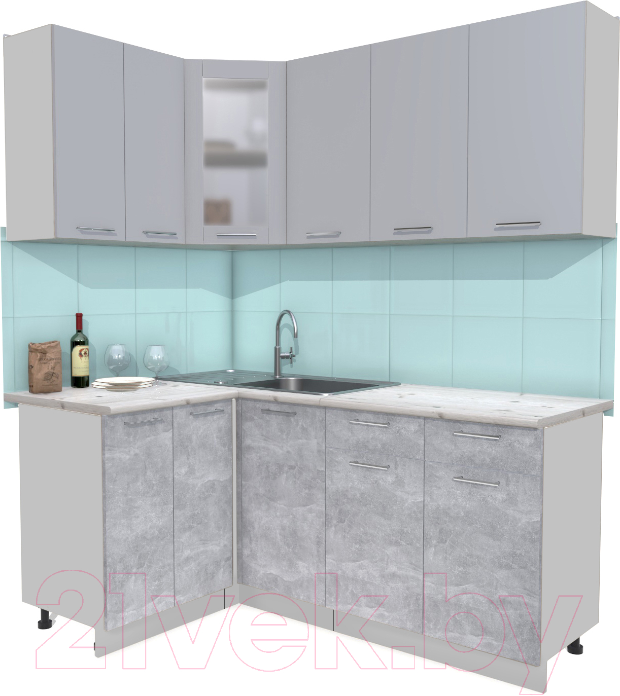 Кухонный гарнитур Interline Мила 12x18 (серебристый/бетон/бискайская сосна)