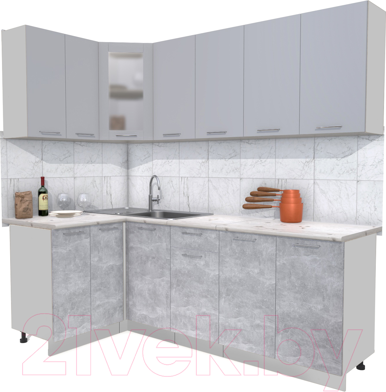 Кухонный гарнитур Interline Мила 12x22 (серебристый/бетон/бискайская сосна)