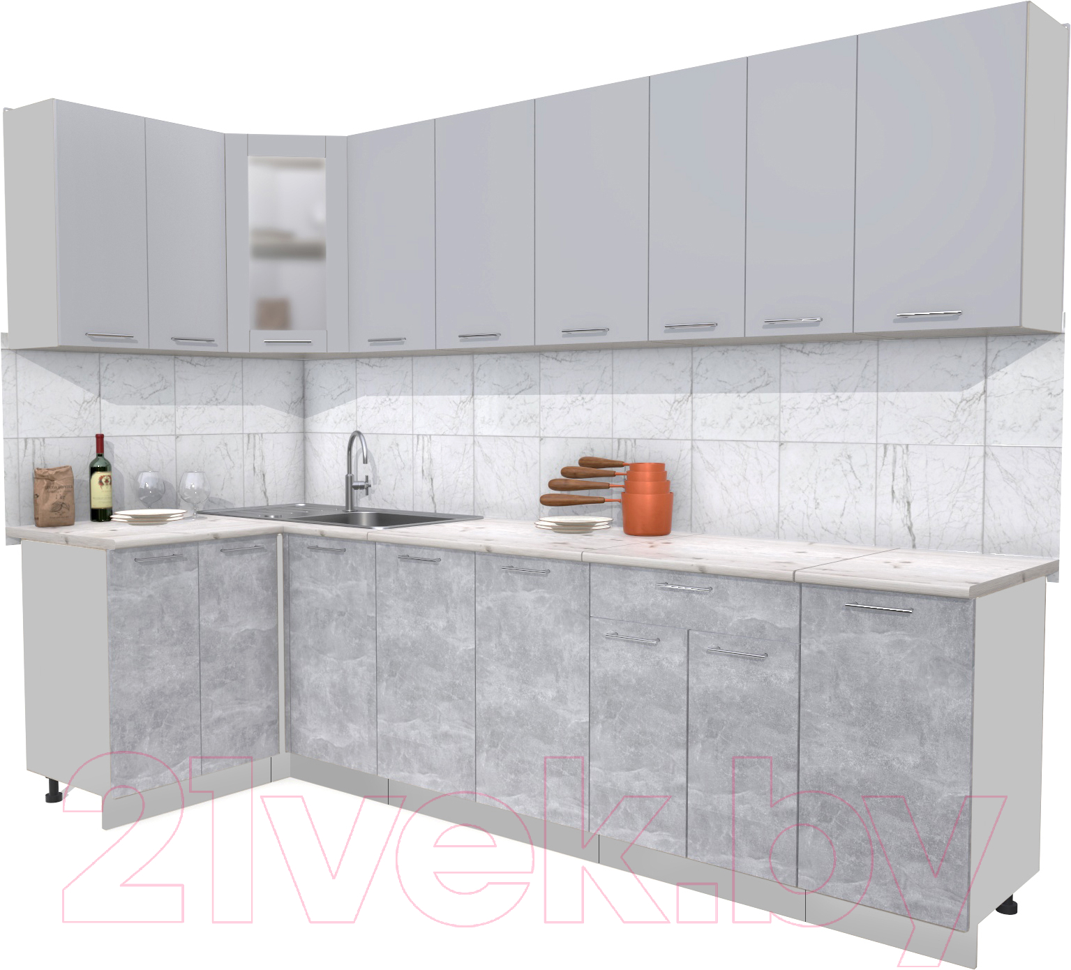 Кухонный гарнитур Interline Мила 12x28 (серебристый/бетон/бискайская сосна)