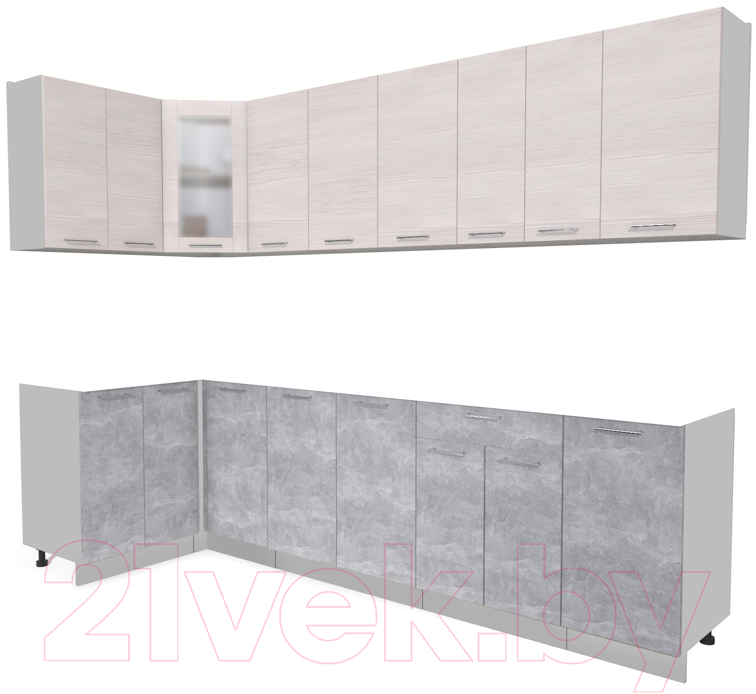 Кухонный гарнитур Interline Мила 12x28 (вудлайн кремовый/бетон/бискайская сосна)