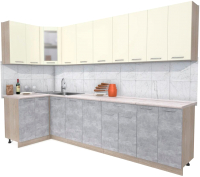 Кухонный гарнитур Интерлиния Мила 12x30 (ваниль/бетон/травертин) - 
