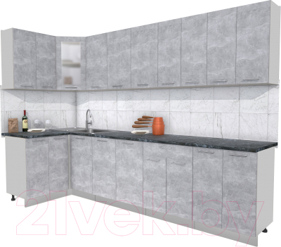 Готовая кухня Интерлиния Мила 12x30 (бетон/бетон/кастилло темный)