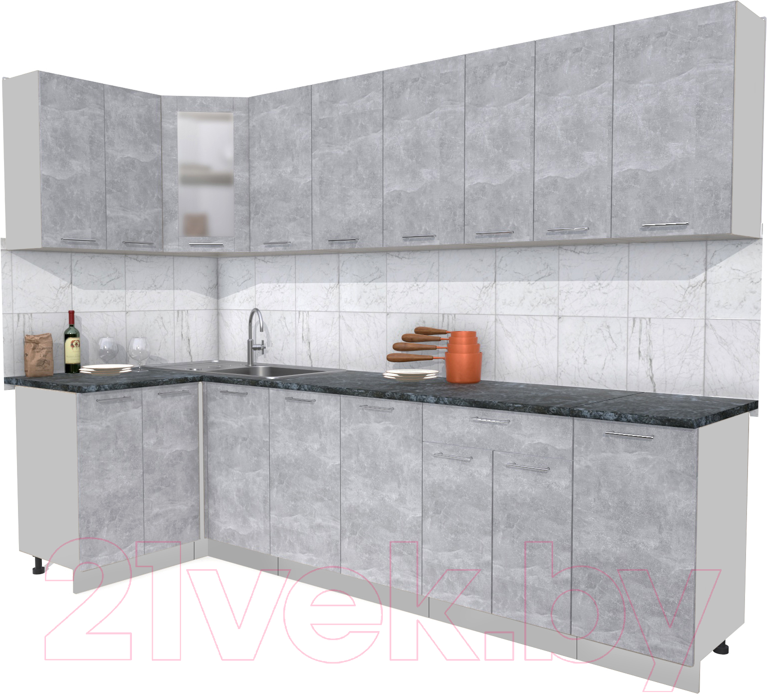 Кухонный гарнитур Interline Мила 12x28 (бетон/бетон/кастилло темный)