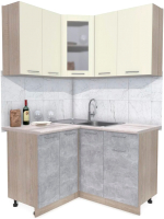 Кухонный гарнитур Интерлиния Мила 12x13 (ваниль/бетон/травертин) - 