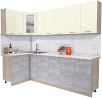 Кухонный гарнитур Интерлиния Мила 12x25 (ваниль/бетон/травертин) - 