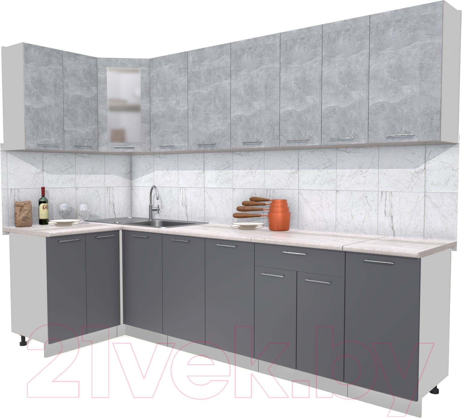 Кухонный гарнитур Interline Мила 12x28 (бетон/антрацит/травертин)