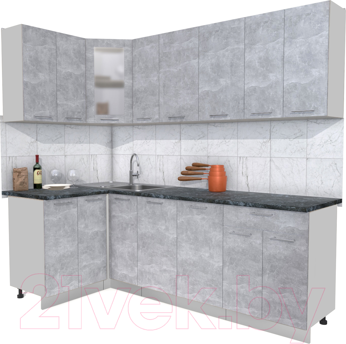 Кухонный гарнитур Interline Мила 12x23 (бетон/бетон/кастилло темный)