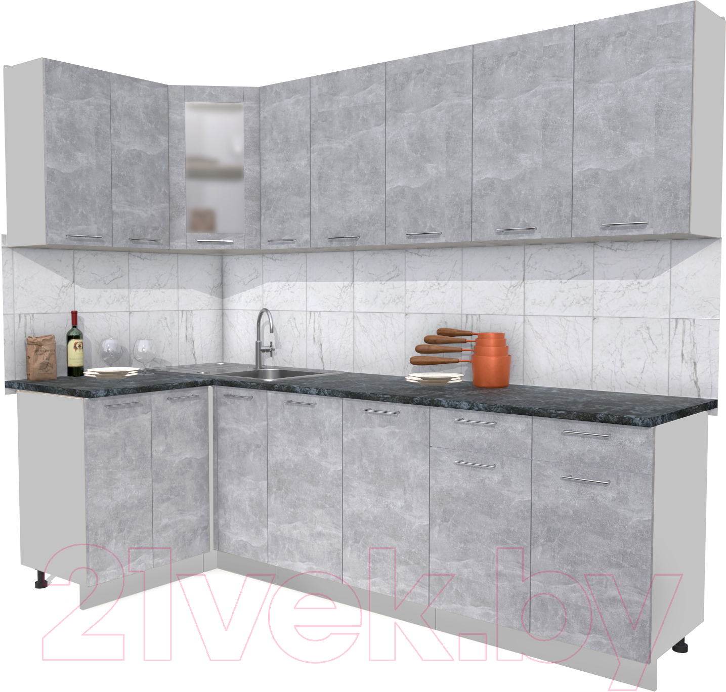 Кухонный гарнитур Interline Мила 12x25 (бетон/бетон/кастилло темный)
