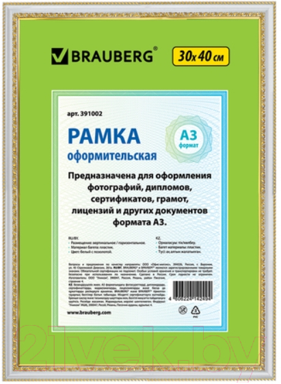 Рамка Brauberg HIT4 / 391002 (белый с двойной позолотой)