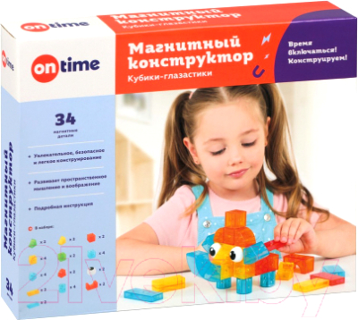 Конструктор магнитный On Time Кубики-глазастики / 45038 (34эл)