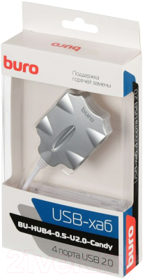 USB-хаб Buro BU-HUB4-0.5-U2.0-Candy (серебристый)