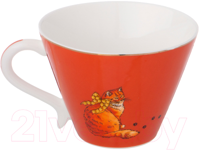 Чашка с блюдцем Lefard Кошка / 754-164 (охра желтые кристаллы)