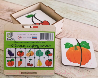 Развивающая игрушка ToySib Картинки-половинки Овощи-фрукты / TS-03010