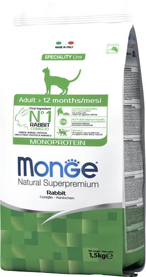 Сухой корм для кошек Monge Monoprotein Adult Rabbit