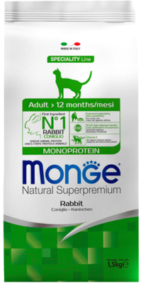 Сухой корм для кошек Monge Monoprotein Adult Rabbit (1.5кг)