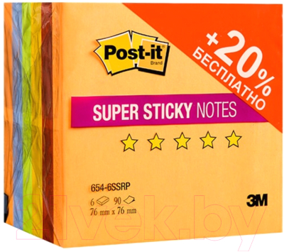 

Бумага для заметок Post-it, SuperSticky. Огонь плюс / 654-6SSRP