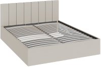 Двуспальная кровать ТриЯ Верона с мягкой обивкой с ПМ 160x200 (велюр крем/кант серый) - 