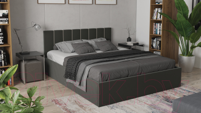 Двуспальная кровать ТриЯ Верона с мягкой обивкой с ПМ 160x200 (велюр серый/кант крем)