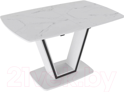 Обеденный стол ТриЯ Дели тип 1 (белый глянец/стекло матовое белый мрамор)