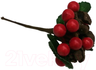 Цветок для декорирования No Brand Букетик из красных ягод с листьями и шишками / 4670-2
