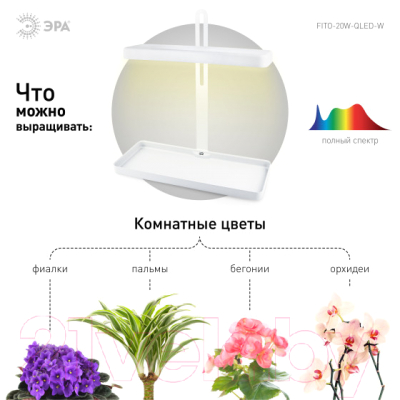 Светильник для растений ЭРА FITO-20W-QLED-W / Б0039034