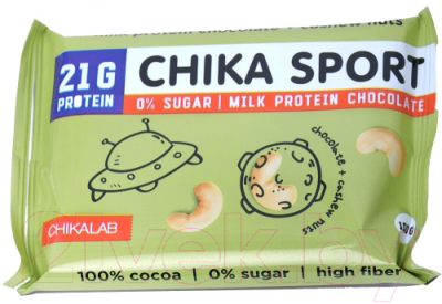 Протеиновый шоколад Chikalab Молочный/кешью (12x100г)