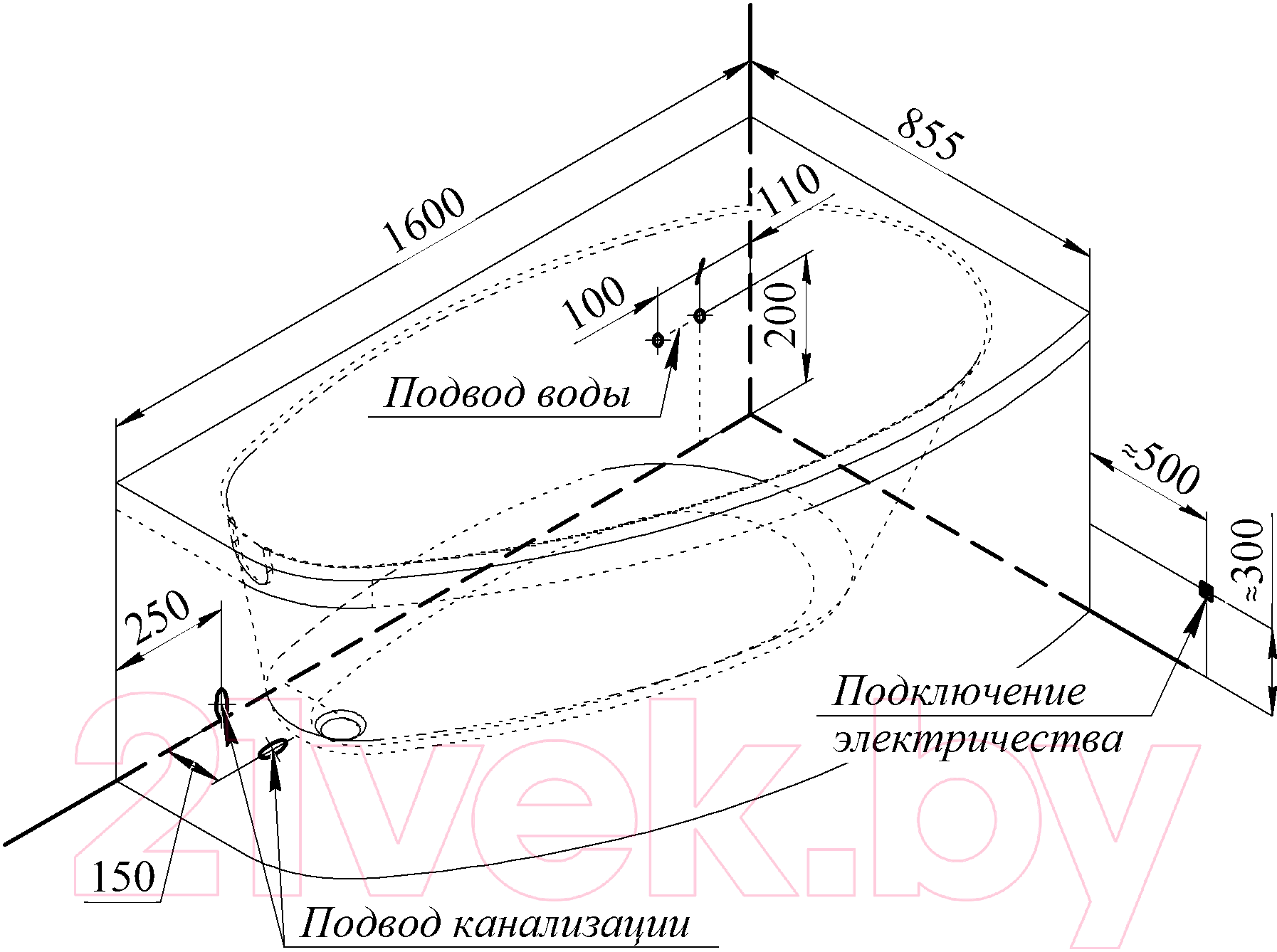 Ванна акриловая Radomir Орсини L / 1-01-4-1-1-032К (сифон бронза)