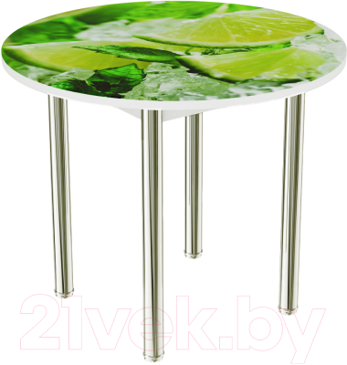Обеденный стол ВВР Круглый (стекло фотопечать лайм 2/подстолье прямое ваниль)