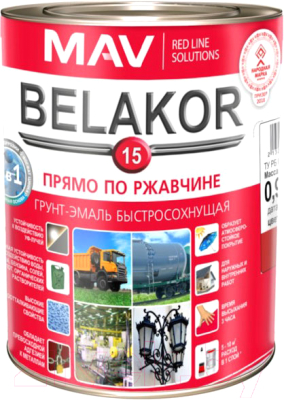 Грунт-эмаль MAV Belakor-15 Ral 3000 (1л, красный матовый)