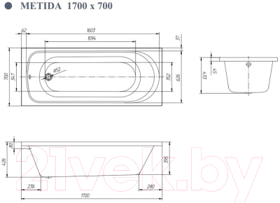 Купить Ванна акриловая Ventospa Metida 170х70 в Бобруйске