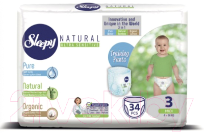 

Подгузники-трусики детские Sleepy Natural, Jumbo Pack Midi