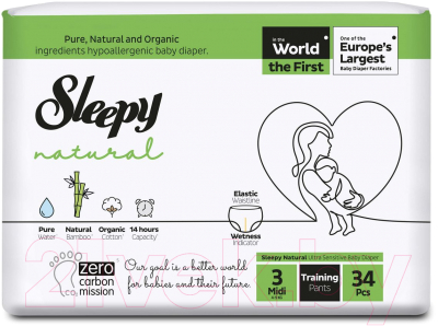 Подгузники-трусики детские Sleepy Natural Jumbo Pack Midi (34шт)