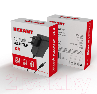 Блок питания для светодиодной ленты Rexant 110-220V AC-12V DC 1А 12W / 200-012-3