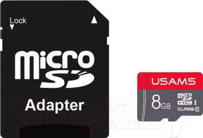 Карта памяти Usams MicroSDHC 8Gb Class 10 + SD адаптер / ZB116TF01 (красный)