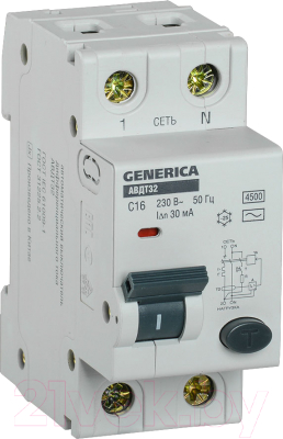 Выключатель автоматический Generica АВДТ 32 С16 / MAD25-5-016-C-30