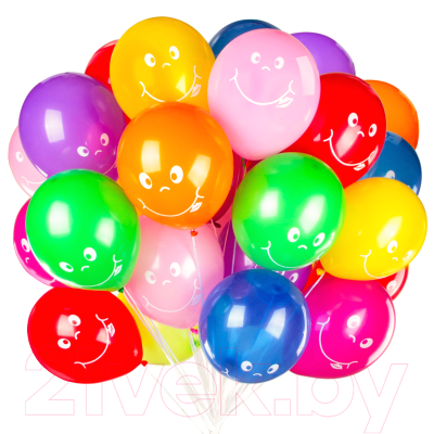Набор воздушных шаров Золотая сказка с рисунком смайл / 105007 (50 шт.,10 цв)