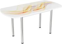 Обеденный стол ВВР Прямоугольный раздвижной (стекло фотопечать волна/подстолье прямое белый) - 