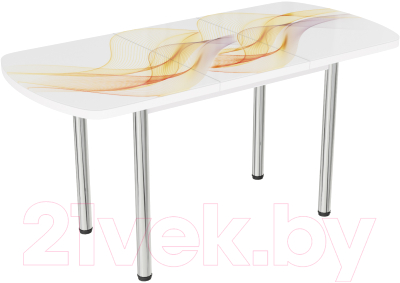 Обеденный стол ВВР Прямоугольный раздвижной (стекло фотопечать волна/подстолье прямое белый)